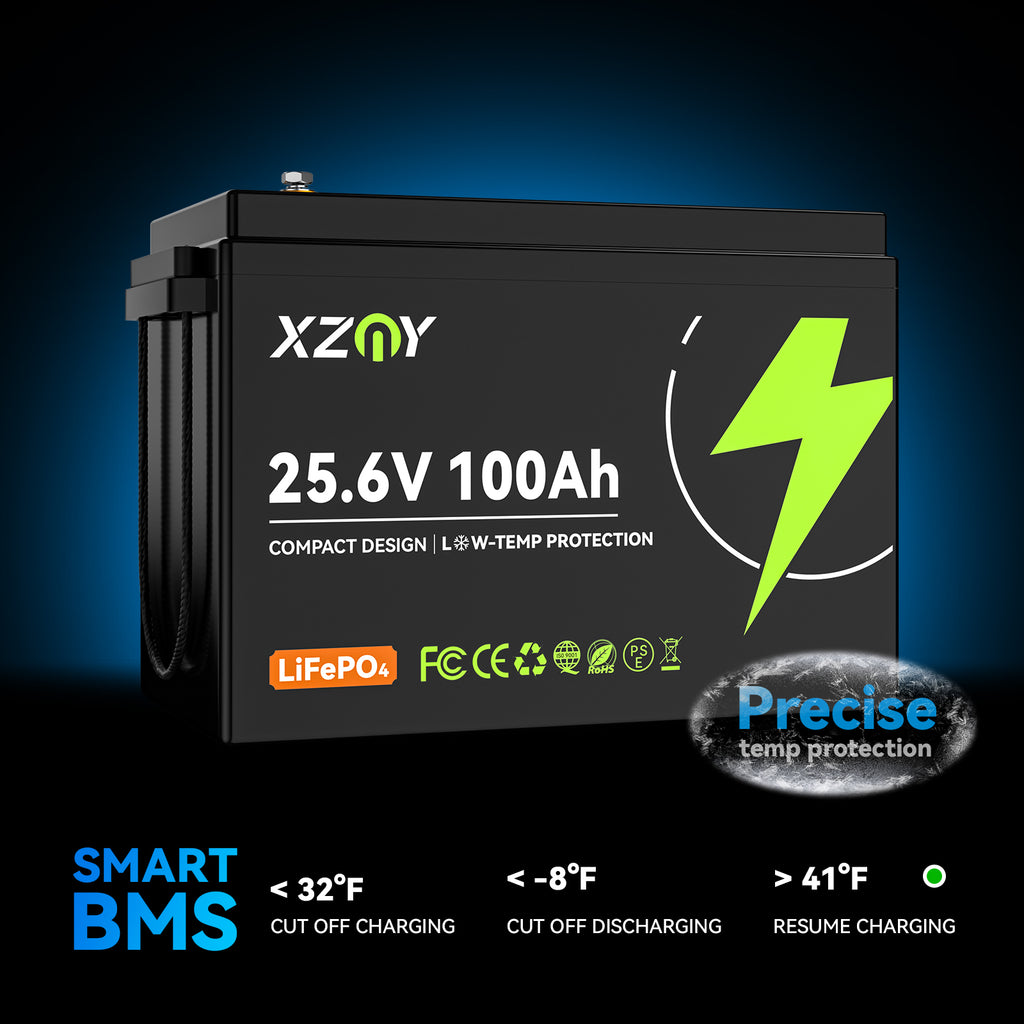 XZNY Compact 24V 100Ah LiFePO4 Battery for RV, Off-grid, Trolling Motor