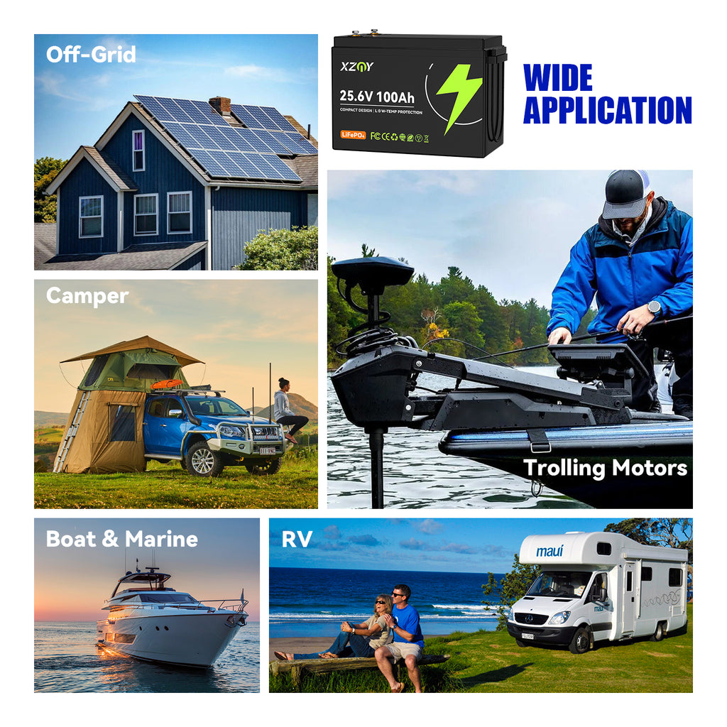 XZNY Compact 24V 100Ah LiFePO4 Battery for RV, Off-grid, Trolling Motor